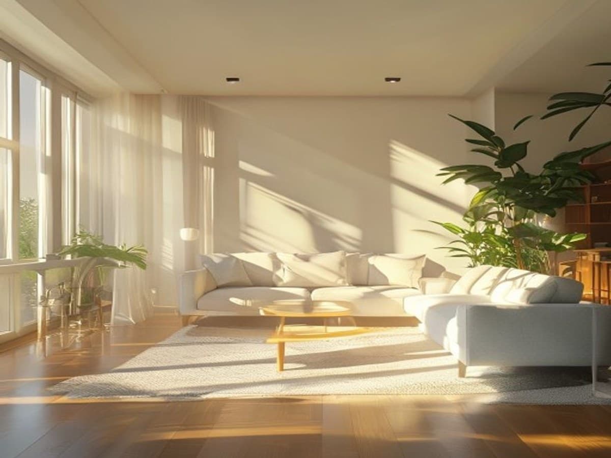 A bright, spotless modern living room after cleaning