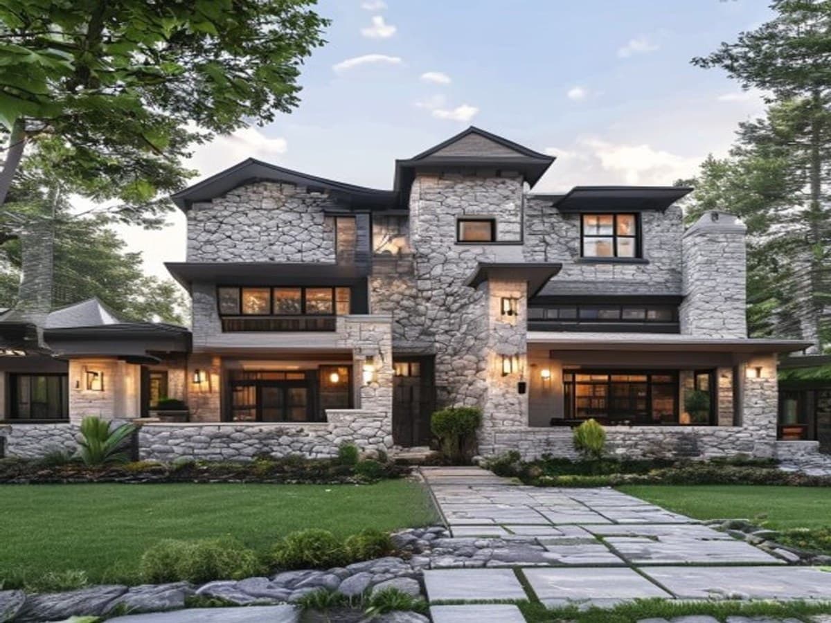 Front exterior of a new-construction craftsman home with stone accents and a covered front porch