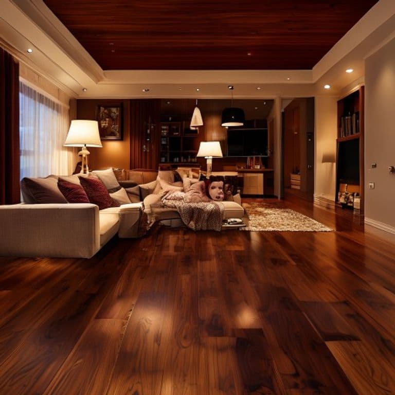 Cherry hardwood flooring in a cozy family room with warm lighting