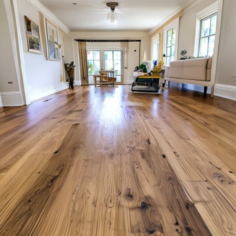 Professional hardwood floor refinishing in progress