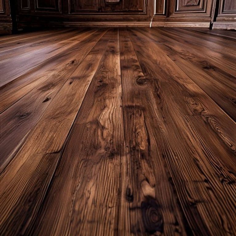 Close-up of walnut hardwood flooring showing rich dark chocolate brown color