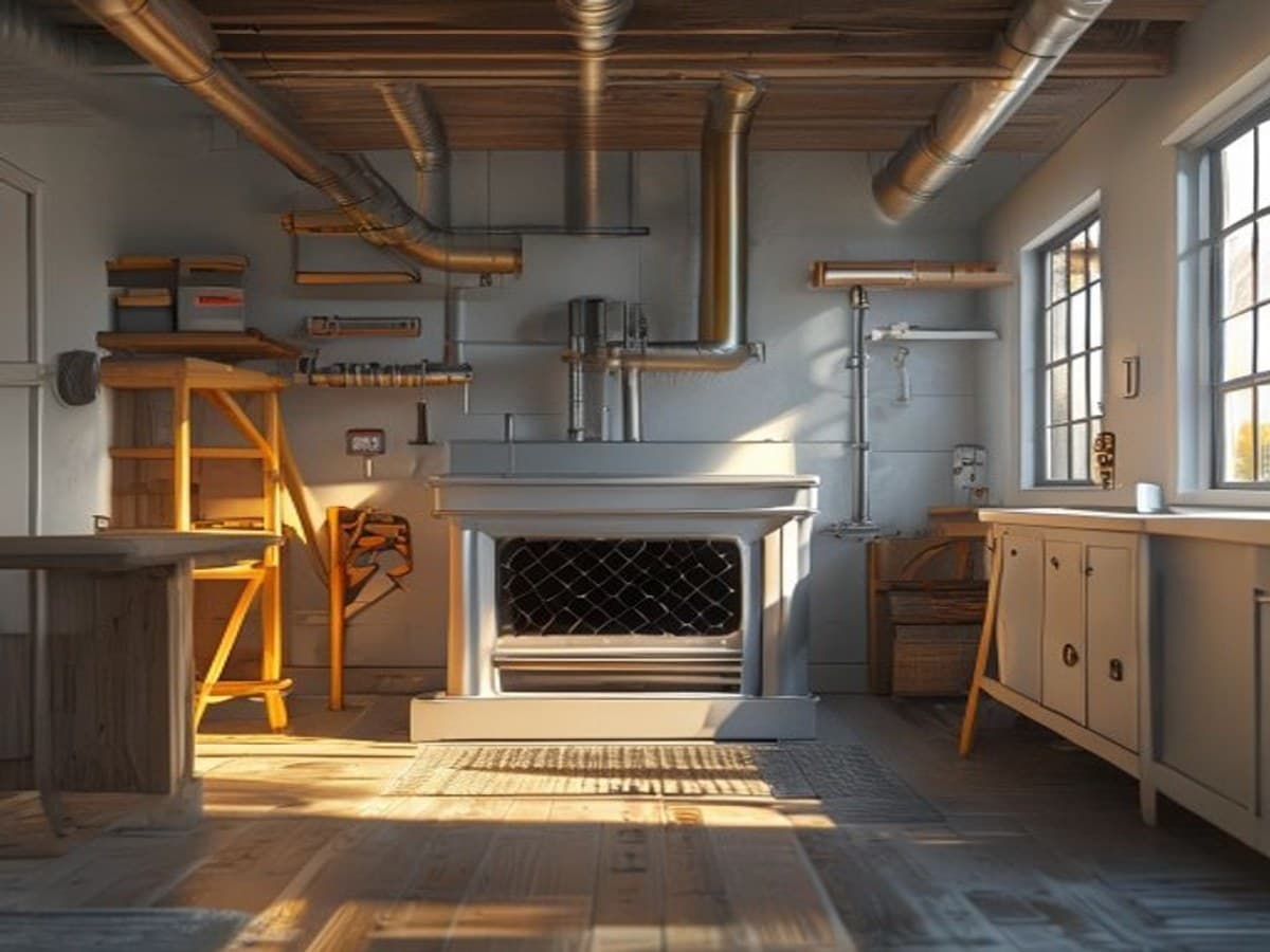 A newly installed furnace and ductwork