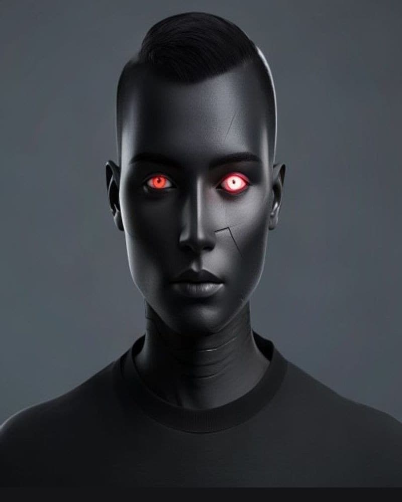 A synthetic android face with a glowing red eye, representing the AI doing the heavy lifting