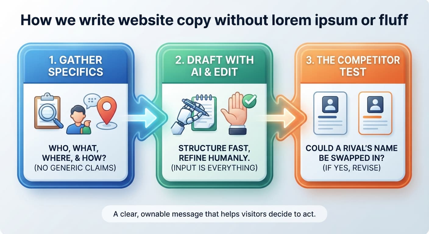 How we write website copy without lorem ipsum or fluff
